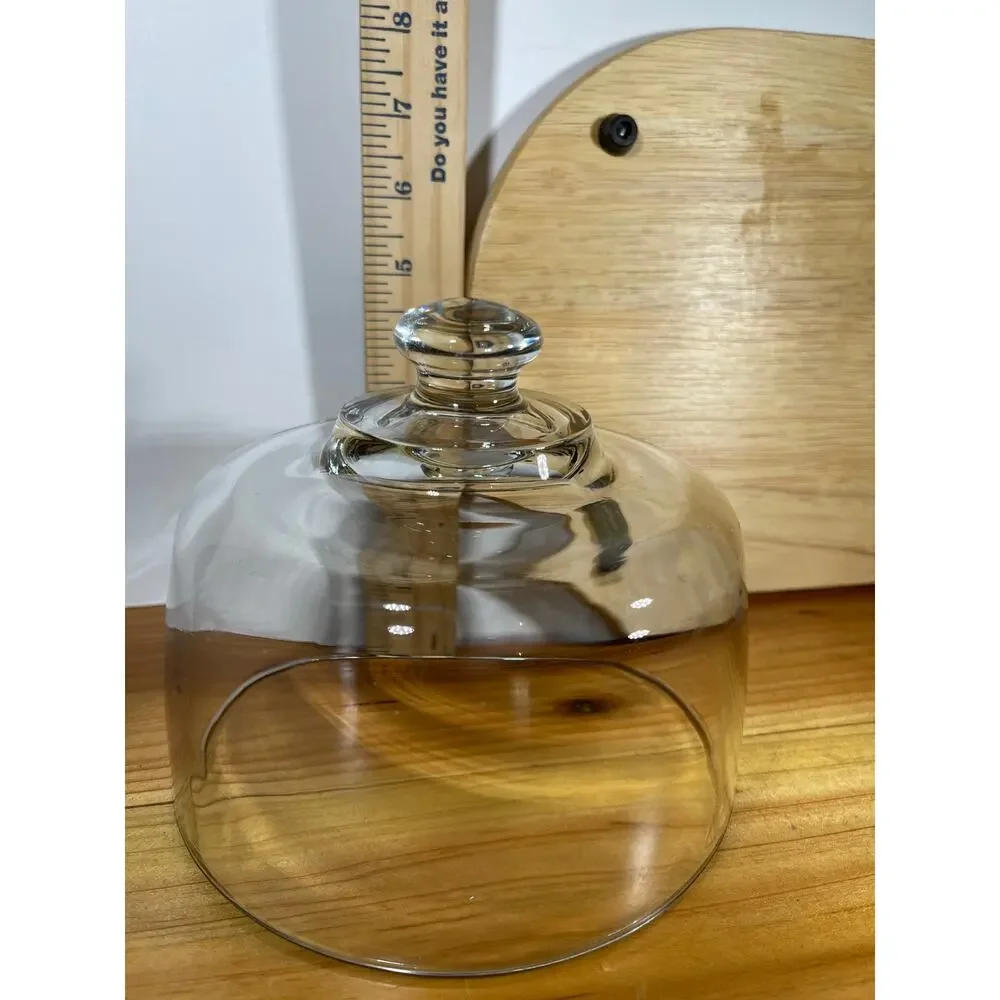 Vintage Teakwood Cheese Server with Glass Dome Marble Center